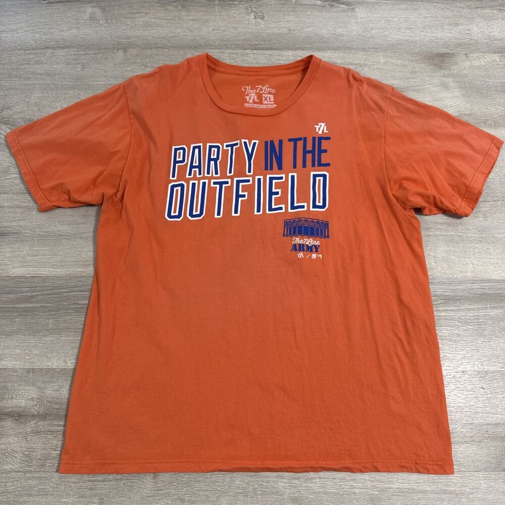 New York Mets Shirt Party In The Outfield 7 Line Army Men's Orange XL Cotton